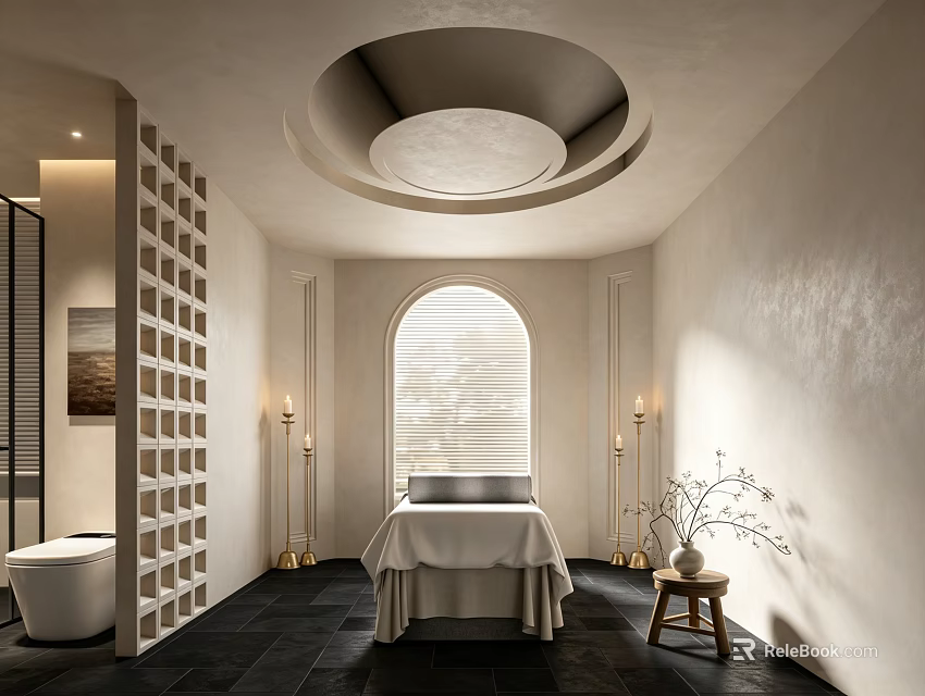 Elegant Beauty And Hair Salon Interior With Treatment Bed And Soft Lighting Decor 3d model 