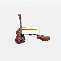Wooden Acoustic Guitars With Standing And Lying Models On White Background