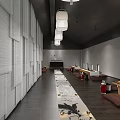 Traditional Modern Tea House Interior With Hanging Lanterns And Wooden Tables