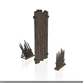 Wooden Fence Structure With Tall Main Panel And Small Spiked Barrier Sections 3d model