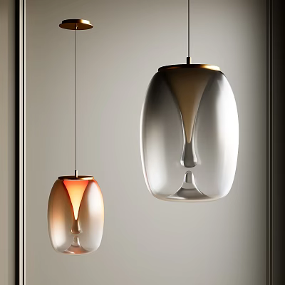 Two Modern Pendant Lights With Transparent Glass And Elegant Gradient Orange Tones 3d model