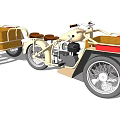 Cream Colored Sidecar Motorcycle With Wooden Sidecar And Brown Seats