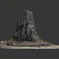 Natural Scenic Rocky Mountain Landscape with Sandy Ground and Surrounding Vegetation