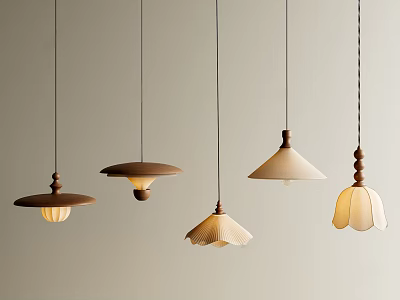 Modern Pendant Lights Featuring Various Minimalist Designs And Wooden Elements Hanging 3d model