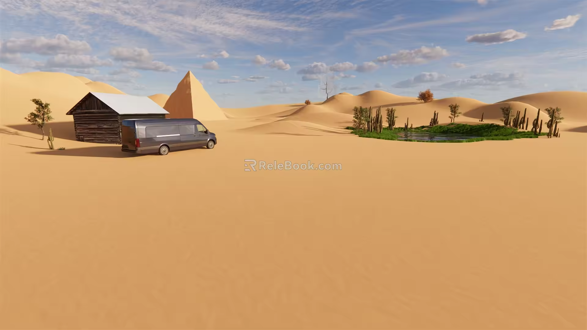 Modern desert small oasis 3d model