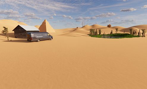 Modern desert small oasis 3d model