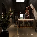 Rustic Industrial Bar Interior With Brick Walls Wooden Counter And Pendant Lights