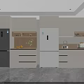 Modern Kitchen Interior Wine Cabinet With White Cabinets Refrigerator Wooden Countertop And Plants
