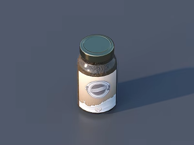 Glass Food Jar With Green Lid And Circular Logo On Beige Label 3d model