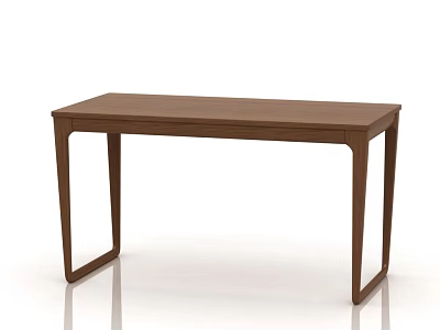 Simple Brown Wooden Desk With Rectangular Top And Four Legs Design 3d model