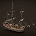 Vintage Wooden Sailing Ship With Multiple Masts White Sails And Rigging