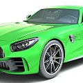 Innovative Technology Exhibition Hall Displaying Sleek Green Sports Car with Advanced Aerodynamic Features