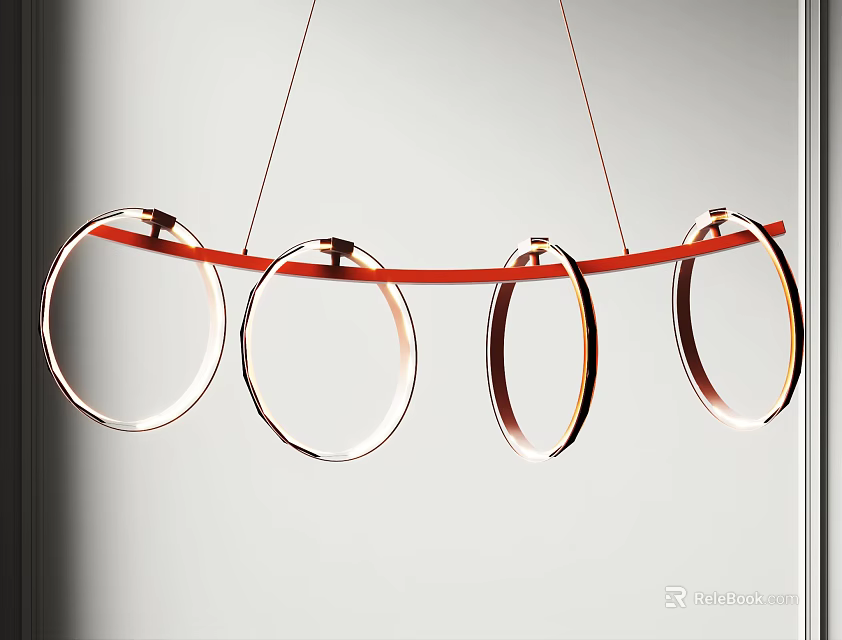 Modern Chandelier Design With Circular Transparent Rings And Red Horizontal Bar 3d model 