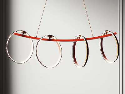 Modern Chandelier Design With Circular Transparent Rings And Red Horizontal Bar 3d model