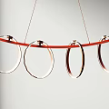 Modern Chandelier Design With Circular Transparent Rings And Red Horizontal Bar