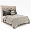 Modern Double Bed With Tufted Headboard Gray Bedspread And Colorful Pillows 3d model