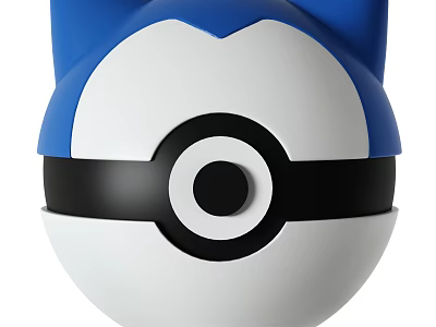 Blue And White Pokeball Shaped Object With Ears On Top Black Ring And Center Dot 3d model