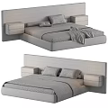 Modern Double Bed With Upholstered Headboard Wooden Nightstands And Plaid Blanket