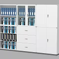 Modern Bookcase Collection With Base Top Cabinets Drawers Doors And Blue Folders