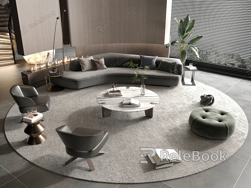 Sofa Coffee Table Combination Curved Sofa Coffee Table Leisure Chair Side Table Corner Table model