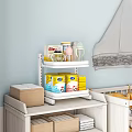 Baby Storage Shelf with Milk Powder Cans and Baby Bottles in Light Blue Nursery Room