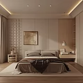 Modern Minimalist Bedroom Interior Design With Neutral Tones Wooden Floor Artwork And Built in Wardrobe