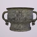 Ancient Bronze Vessel With Double Handles And Intricate Mythical Carvings Design