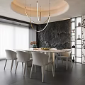 Modern Minotti Milo Dining Table and Chair Rectangular Six-Person Chandelier Stone Background 3d model