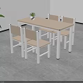 Dining Table and Chairs Set with Light Wood Top White Frame and Brown Cushioned Seats