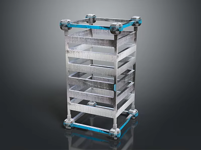 Durable Multi layer Metal Sports Equipment Storage Rack With Blue Wheels 3d model