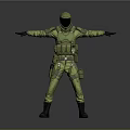 Man Wearing Green Protective Suit With Helmet And Gear Arms Outstretched