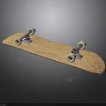 Wooden Skateboard With White Wheels And Metal Trucks On Black Background With Reflection