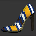 Stylish High Heels With Yellow Blue White Brown Stripes Mesh Design And Stiletto Heel