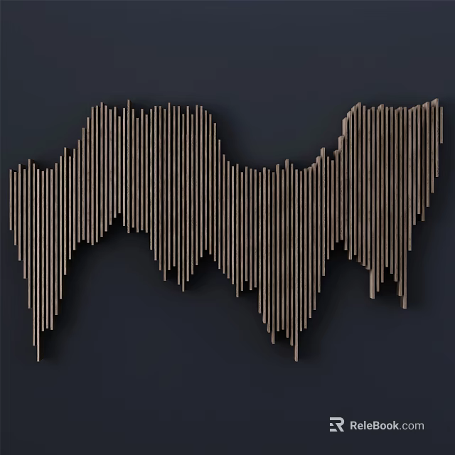 Modern Wooden Strip Wall Decor With Wavy Design On Dark Background 3d model 