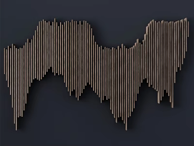 Modern Wooden Strip Wall Decor With Wavy Design On Dark Background 3d model