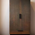 Dark Wood Grain Double Door Wardrobe With Black Handles And Spacious Interior Storage