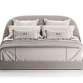 Luxury Double Bed with Soft Pillows Neutral Bed Sheets and Modern Wooden Nightstand