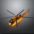 Orange Helicopter with Large Rotors Shiny Fuselage Design on Dark Background