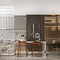 Elegant Dining Living Room Interior With Marble Counter Wine Rack And Gold Accent Chairs