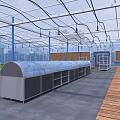 Indoor Greenhouse Plant Cultivation With Neatly Arranged Beds Wooden Walkway And Overhead Lighting