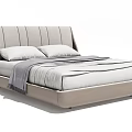 Modern Upholstered Double Bed With Padded Headboard And Light Gray Bed Linens 3d model