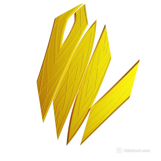 Multiple Yellow Textured Feather Like Structures With Intricate Design Patterns 3d model 