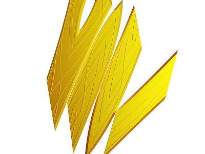 Multiple Yellow Textured Feather Like Structures With Intricate Design Patterns 3d model
