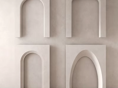 Four Different Shaped Light Colored Architectural Components With Wall Mounted Minimalist Design 3d model
