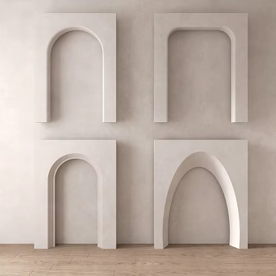 Four Different Shaped Light Colored Architectural Components With Wall Mounted Minimalist Design 3d model