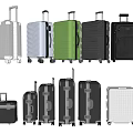 Various Colored Hard Shell Travel Suitcases With Different Sizes And Wheels