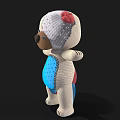 Cute Handmade Stuffed Teddy Bear Doll With Pink Ears Blue Belly And Red Bow