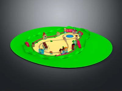 Colorful Mini Playground Model With Green Circular Base And Small Buildings 3d model