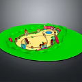 Colorful Mini Playground Model With Green Circular Base And Small Buildings