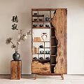 Wooden Chinese Style Display Shelf With Tea Sets Vases Books And Decorative Items